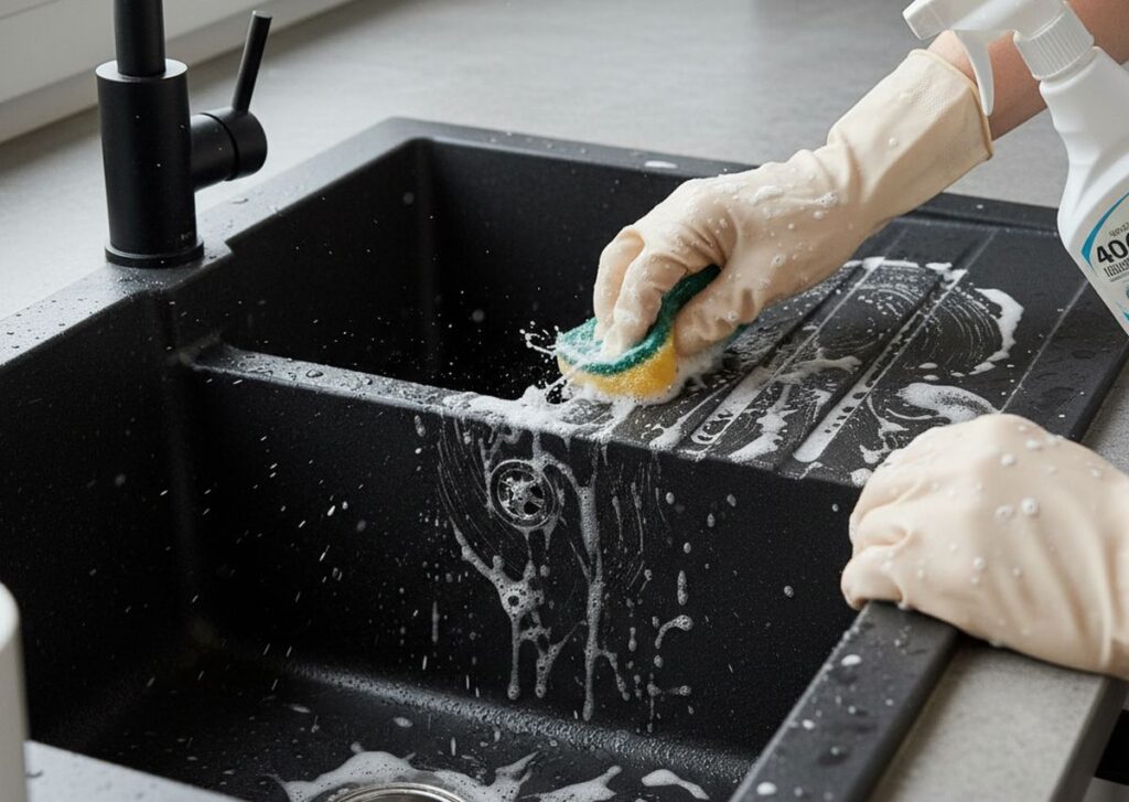 Nettoyer évier noir trace blanche astuces simples et efficaces